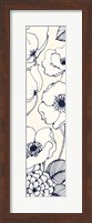Framed Navy Pen and Ink Flowers III Crop