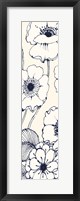 Framed Navy Pen and Ink Flowers II Crop