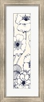 Framed Navy Pen and Ink Flowers II Crop