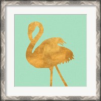 Framed Teal Gold Flamingo