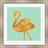 Framed Teal Gold Flamingo