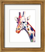 Framed 'Colorful Giraffe on White' border=