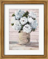 Framed White and Blue Rustic Blooms