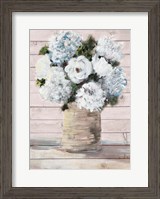 Framed White and Blue Rustic Blooms