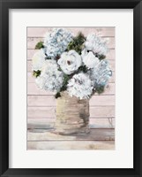Framed White and Blue Rustic Blooms