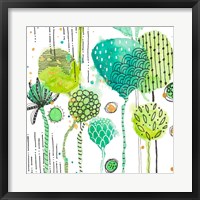 Framed Green Stamped Leaves Square I