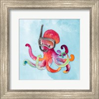 Framed Snorkeling Octopus on Watercolor
