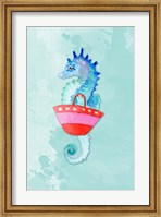 Framed Seahorse With Bag on Watercolor (blue)
