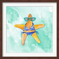 Framed Blue Bikini Starfish on Watercolor
