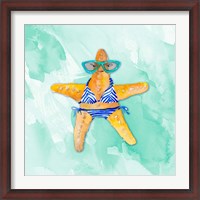 Framed Blue Bikini Starfish on Watercolor