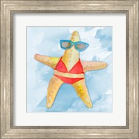 Framed Red Bikini Starfish on Watercolor