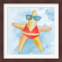 Framed Red Bikini Starfish on Watercolor