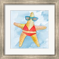 Framed Red Bikini Starfish on Watercolor