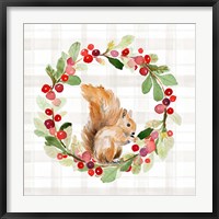 Framed Holiday Woodland Wreath on Plaid II