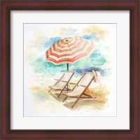 Framed 'Umbrella On The Beach I' border=