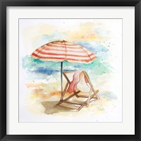 Framed 'Umbrella On The Beach II' border=