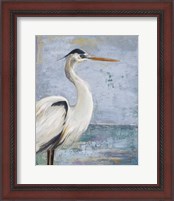 Framed 'Blue Heron On Blue I' border=