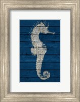 Framed Antique Seahorse on Blue I