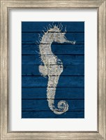 Framed Antique Seahorse on Blue I