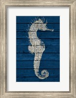 Framed Antique Seahorse on Blue I