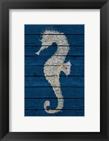 Framed Antique Seahorse on Blue II