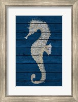 Framed Antique Seahorse on Blue II