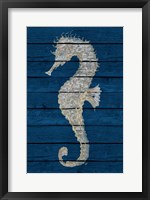 Framed Antique Seahorse on Blue II