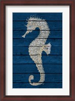 Framed Antique Seahorse on Blue II