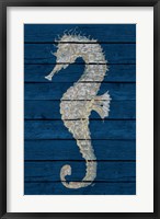 Framed Antique Seahorse on Blue II