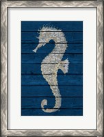 Framed Antique Seahorse on Blue II