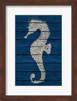 Framed Antique Seahorse on Blue II