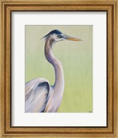 Framed Blue Heron on Green I