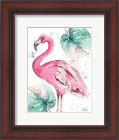 Framed Watercolor Leaf Flamingo I