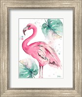 Framed Watercolor Leaf Flamingo I