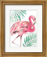Framed Watercolor Leaf Flamingo II