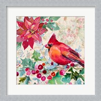 Framed Holiday Poinsettia and Cardinal I