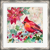 Framed Holiday Poinsettia and Cardinal I