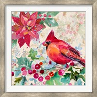 Framed Holiday Poinsettia and Cardinal I