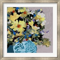 Framed Yellow Daisies In Blue Vase