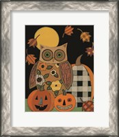 Framed Floral Owl and Pumpkins