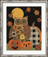 Framed Floral Owl and Pumpkins