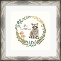 Framed 'Be Curious Raccoon' border=