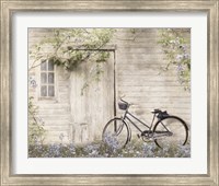 Framed Blue Bike at Barn