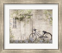 Framed Blue Bike at Barn