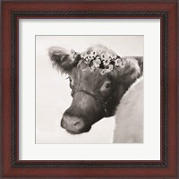 Framed Brown Cow with Flowers