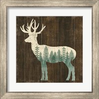 Framed 'Simple Living Deer Silhouette' border=