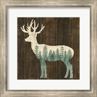 Framed 'Simple Living Deer Silhouette' border=