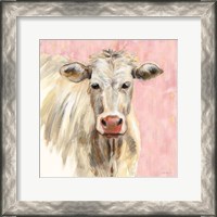 Framed White Cow on Pink