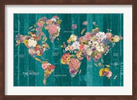 Framed Botanical Floral Map Words Aqua