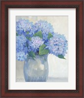 Framed 'Blue Hydrangeas in Vase I' border=